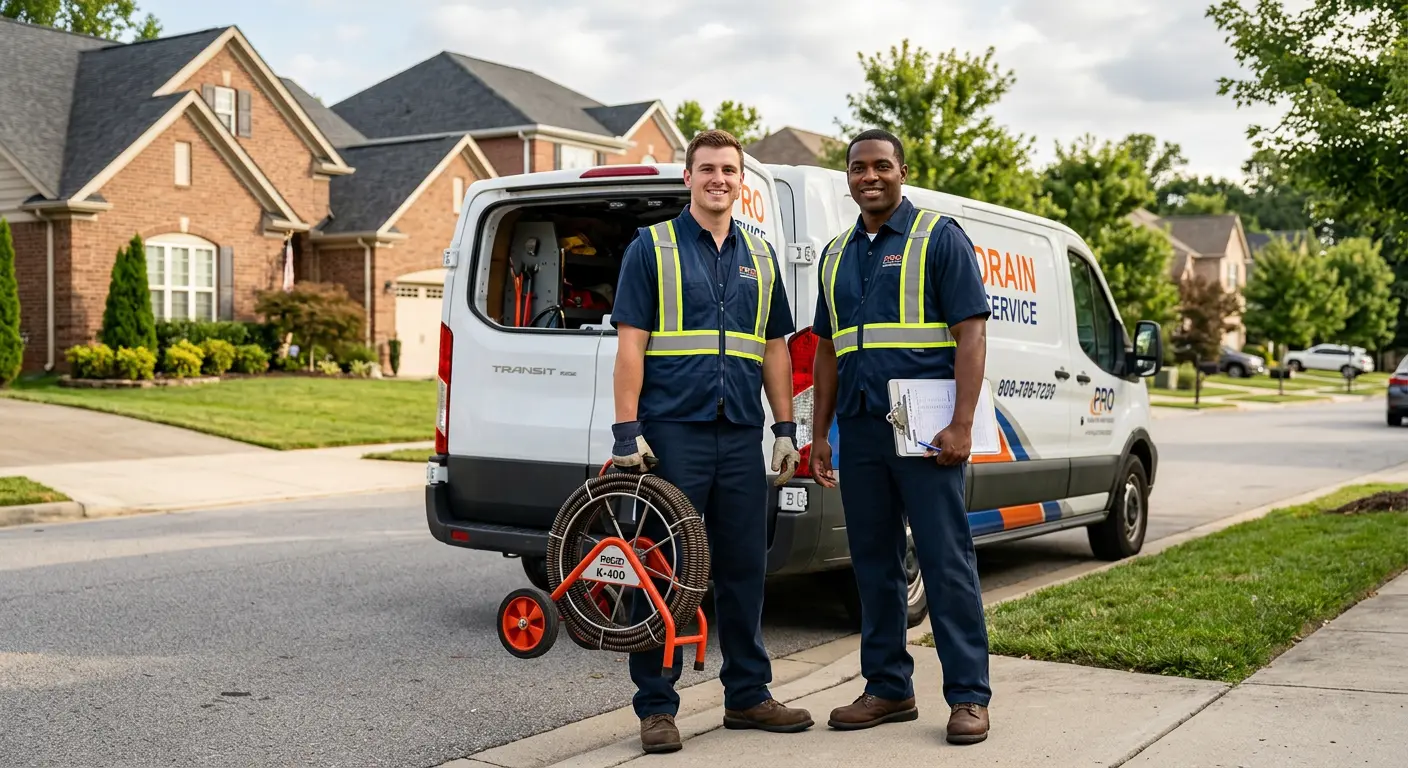 Sewer and drain service team with equipment ready for work in Sturtevant