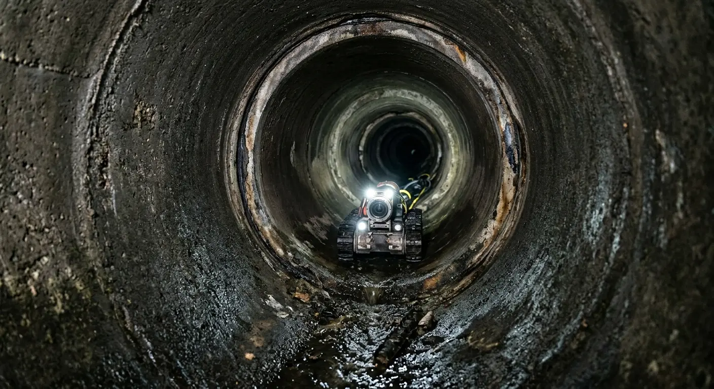 Robotic sewer camera inspecting pipe interior for Sewer Line Repair in Sturtevant
