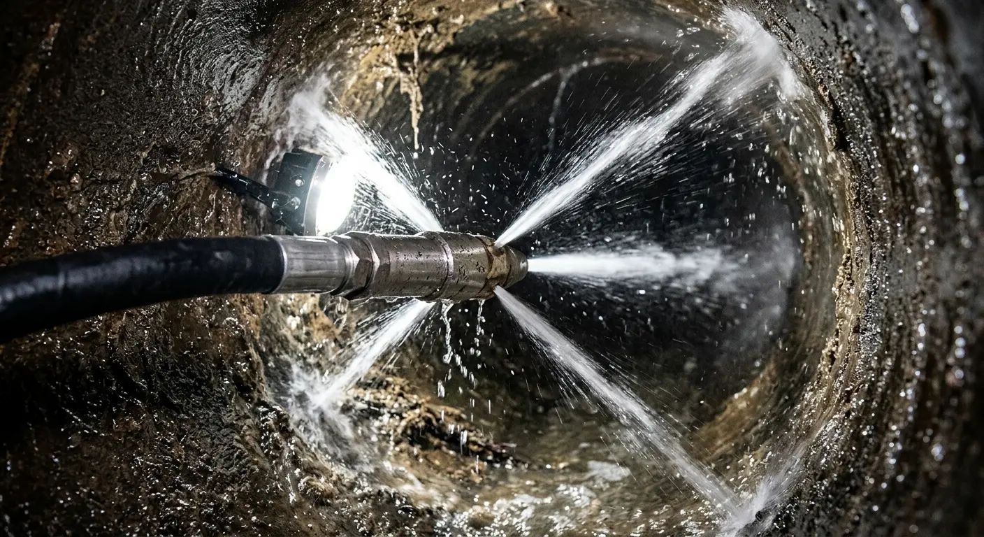 High-pressure hydro jetting nozzle cleaning sewer pipe for Sewer Cleanout in Sturtevant